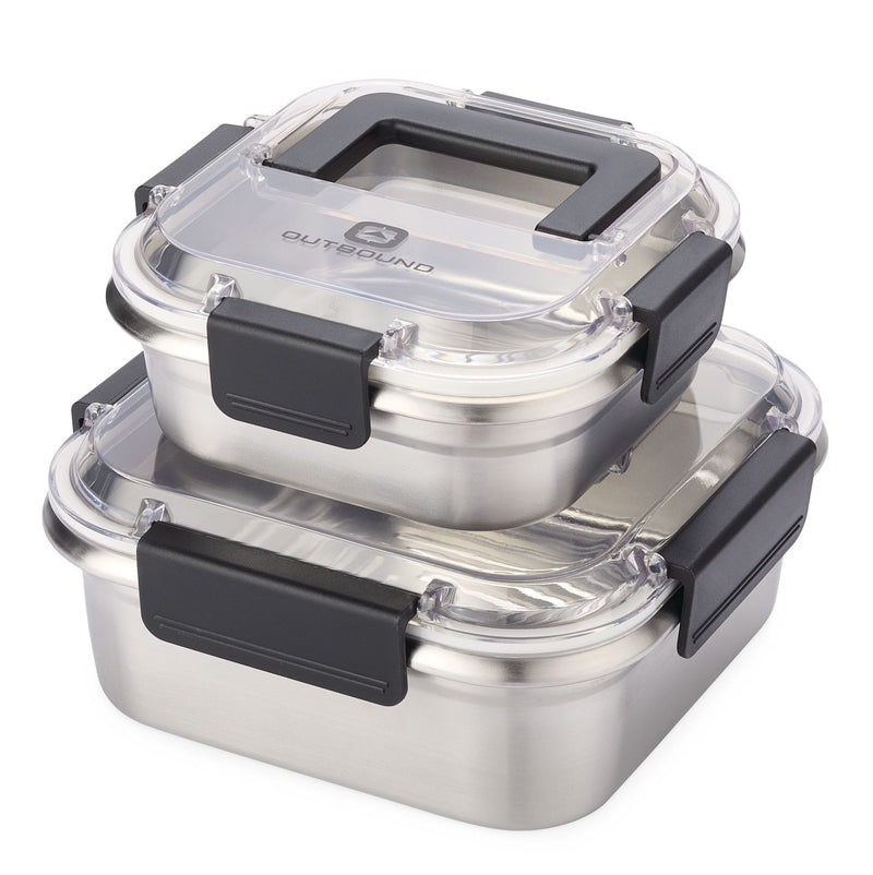 Outbound Leakproof Stainless Steel Food Storage Container with Lid, Clear/Black, 2-pk Z9