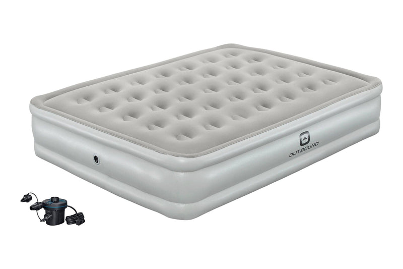 Outbound Queen Flocked Double-High Inflatable Air Mattress/Airbed with 110V Pump & Carry Bag T0