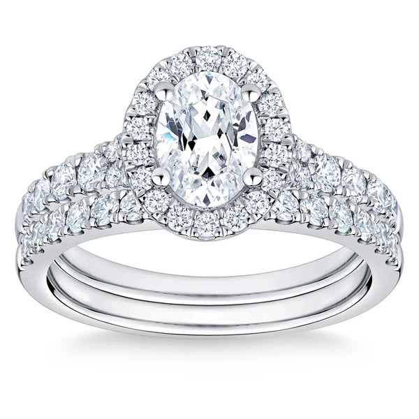 Oval Cut and Round Brilliant Diamond Halo Wedding Set (1.85 ctw) C4