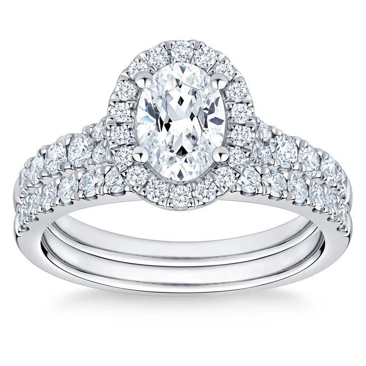 Oval Cut and Round Brilliant Diamond Halo Wedding Set (1.85 ctw) C4