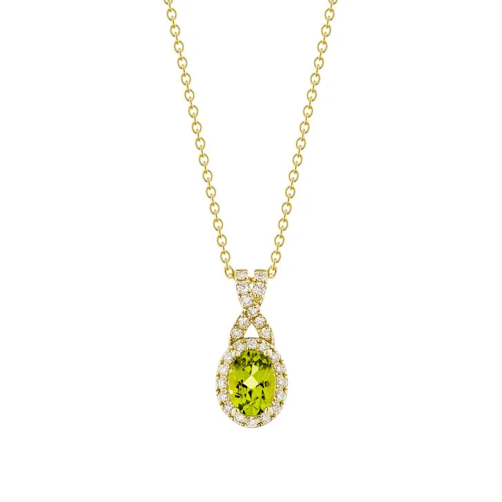 Oval Cut Peridot and Diamond Pendant (0.19 ctw) I2