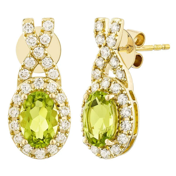 Oval Shaped Peridot and Diamond Earrings (0.30 ctw) R4