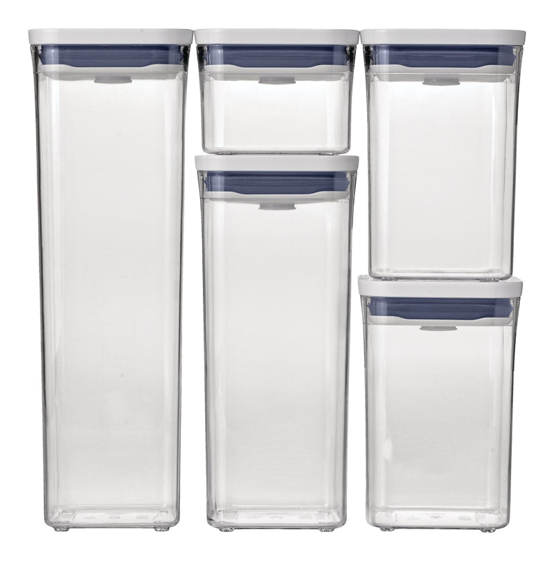 OXO POP Starter Plastic Food Storage Container Set, Various Sizes, White, with Lid, 5 Count B8
