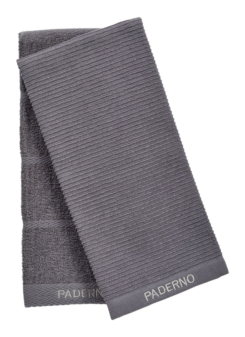 PADERNO All-Purpose Ribbed Cotton Terry Kitchen Towels, Charcoal, 2-pk K0