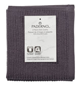 PADERNO All-Purpose Ribbed Cotton Terry Square Dish Cloths, Black, 4-pk