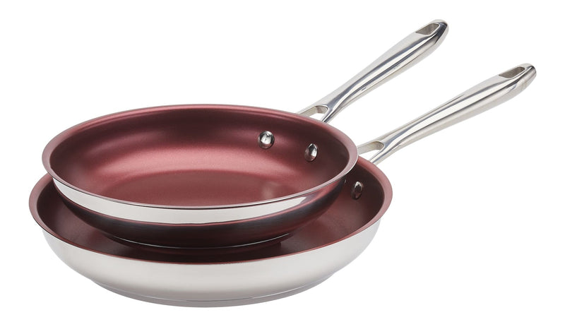 PADERNO Canadian Signature Stainless Steel Non-Stick Frying Pan, Dishwasher & Oven Safe, Burgundy, 24cm & 28cm, 2-pk X1