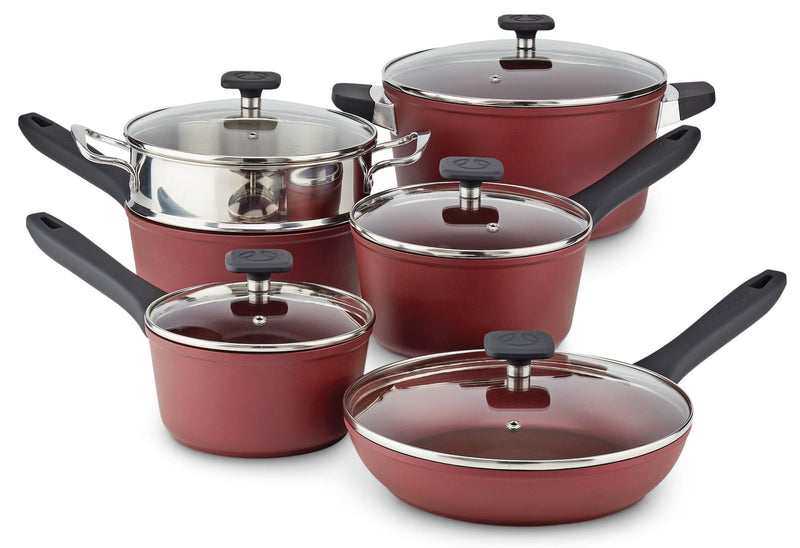PADERNO Classic Cookware Set, Non-Stick, Maroon, 11-pc M9