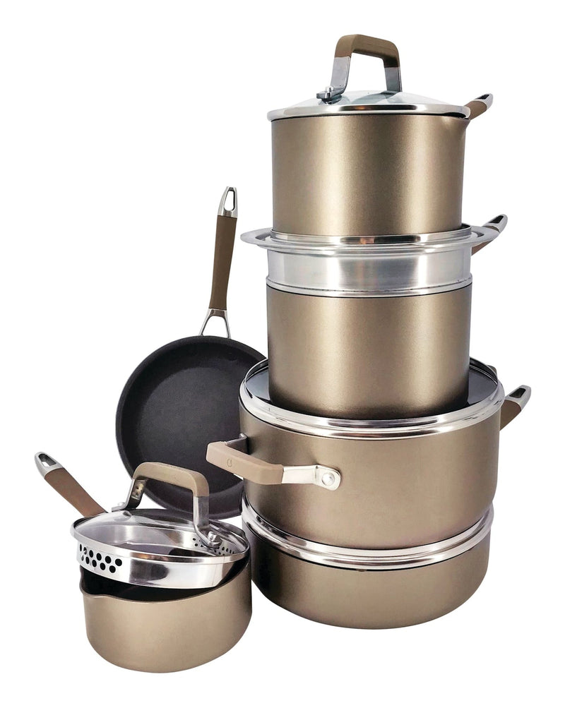 PADERNO Classic Cookware Set, Non-Stick, PFOA-Free, Oven Safe, Champagne Bronze, 12-pc K0