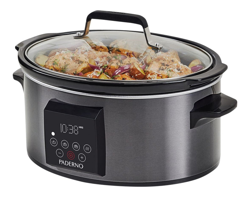 PADERNO Digital Programmable Slow Cooker, Black Stainless Steel, 6qt H1