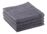 PADERNO Ribbed Cotton Terry Square Dish Cloths, Charcoal, 4-pk