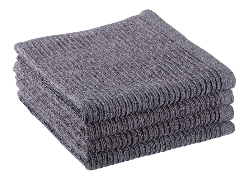 PADERNO Ribbed Cotton Terry Square Dish Cloths, Charcoal, 4-pk J2