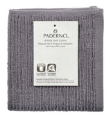 PADERNO Ribbed Cotton Terry Square Dish Cloths, Charcoal, 4-pk