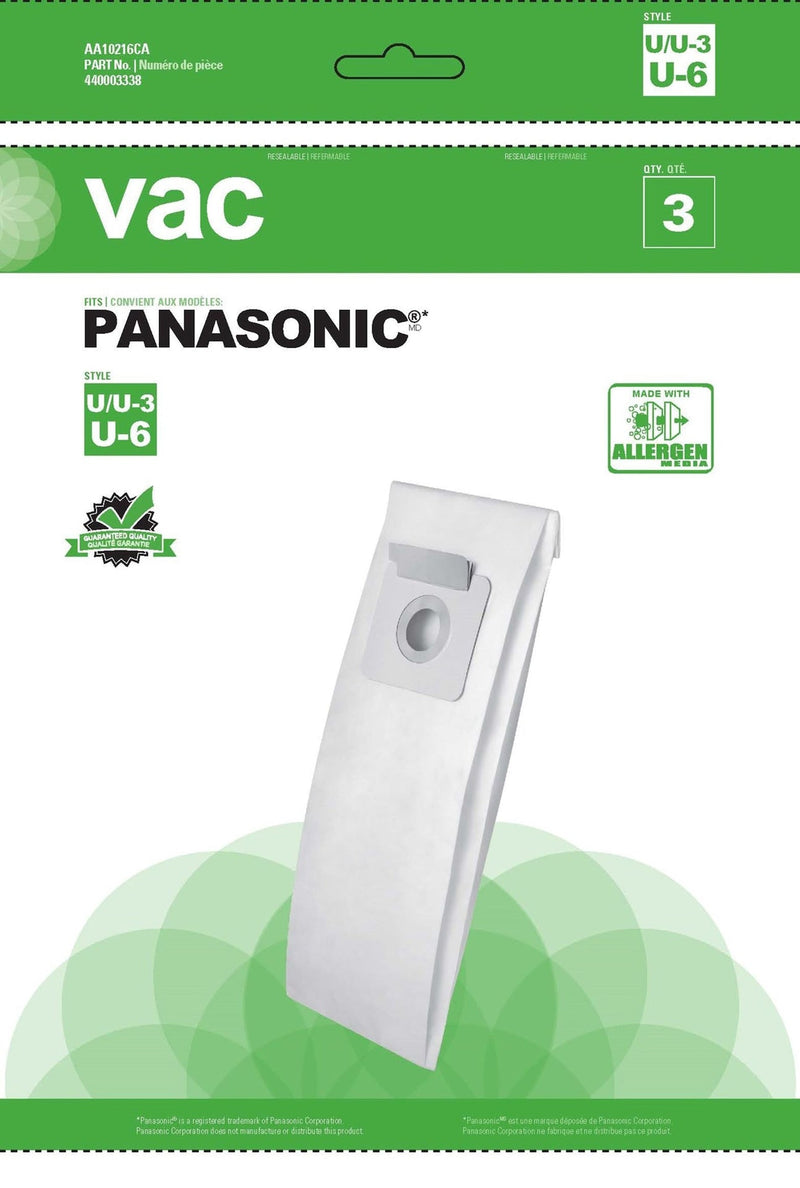 Panasonic U/U3 Replacement Allergen Vacuum Cleaner Bags, 3-pk Y2