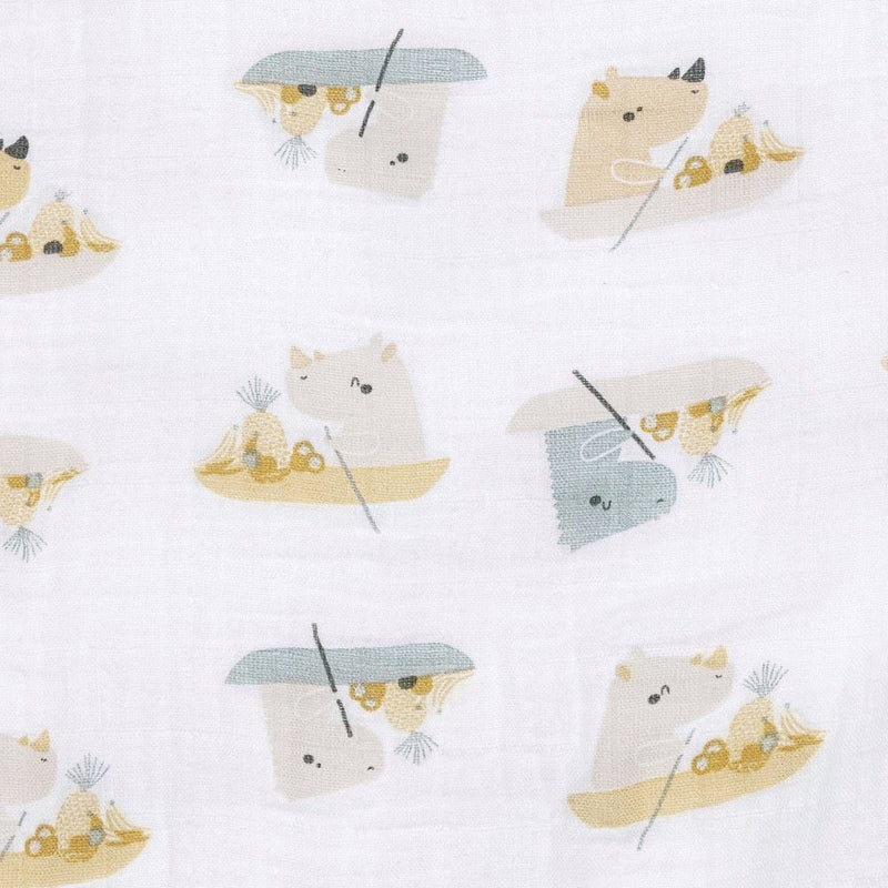 Perlimpinpin Cotton Muslin Baby Swaddle Blanket, Rhinos W2
