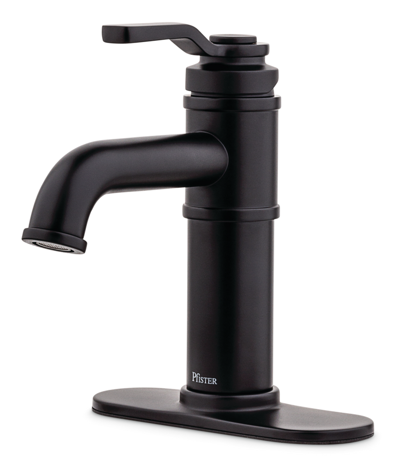 Pfister Breckenridge Single Handle High Arc Bathroom Sink Faucet, Push & Seal Drain, WaterSense Certified, Black Z4