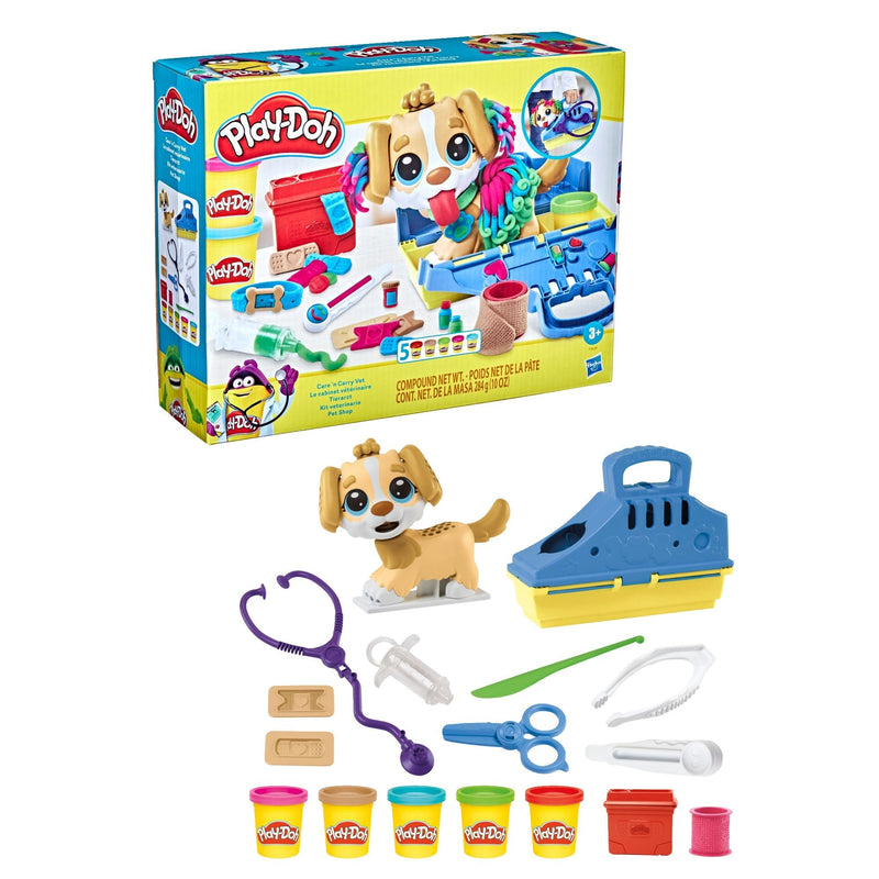 Play-Doh Care N' Carry Vet Playset, With Compound Cans, Non-Toxic, 10 oz, 5-pc, Ages 3+ A2