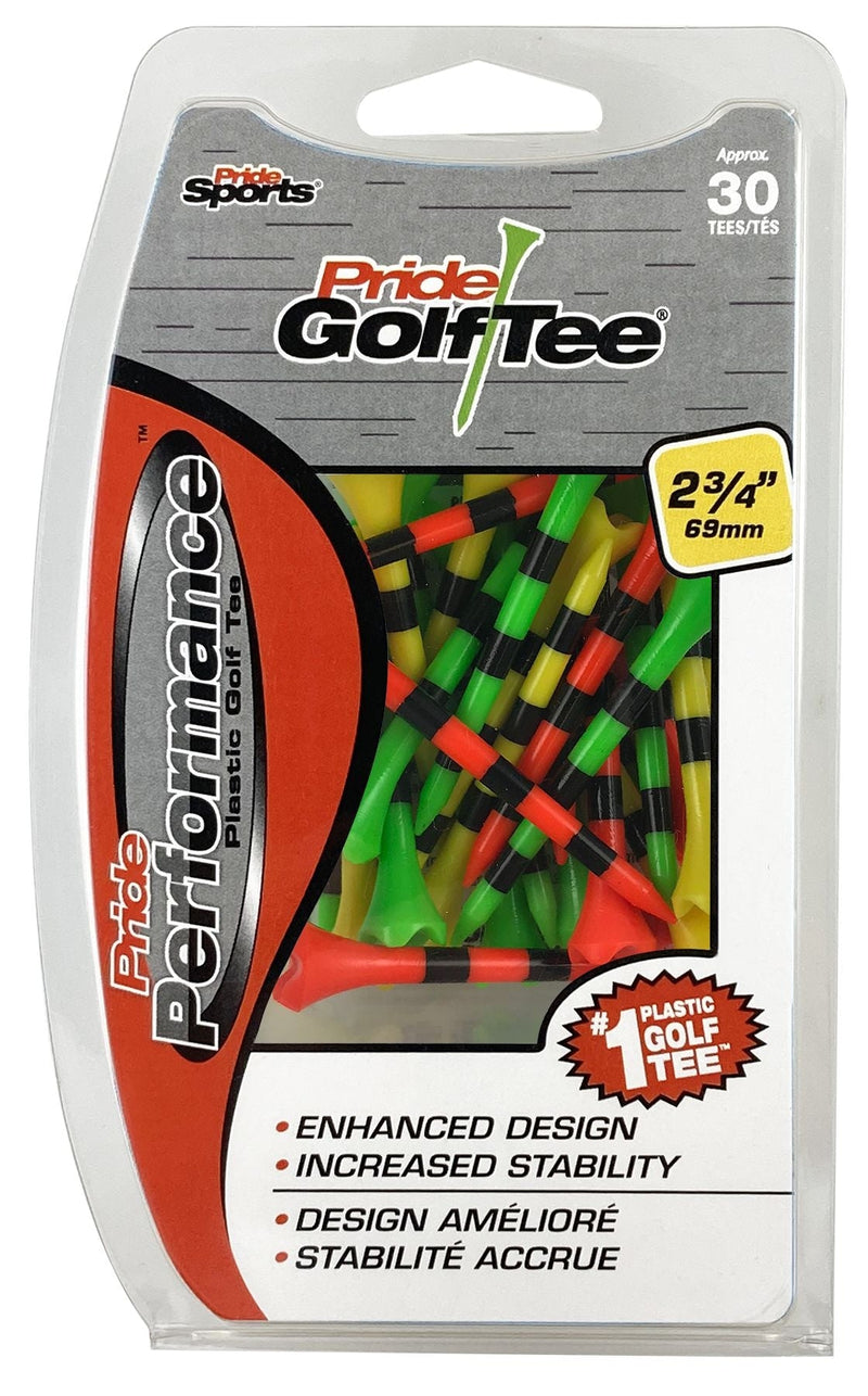 Pride Performance Plastic Golf Tee, 2-3/4-in, 30-pk, Fruit Mix/Stripes Assorted Colours X3