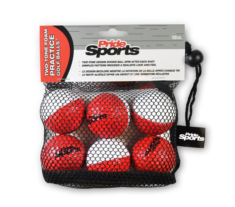 PrideSports Two Tone Practice Golf Balls, Red/White, 12-pk U9