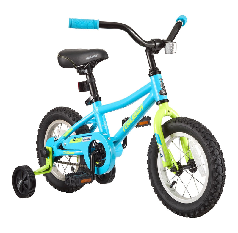 Raleigh Vibe Lightweight Kids' Bike with Training Wheels, 12-in, Blue D2