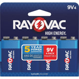 Rayovac HIGH ENERGY 9V/9 Volt Alkaline Batteries, Long Lasting, All Purpose, 4-pk