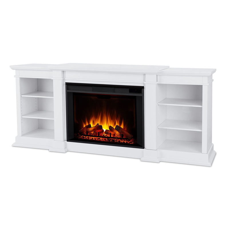 Real Flame Eliot Grand Entertainment VividFlame Media Indoor Electric Fireplace TV Stand, 1500W, Includes Remote Control & Firebox, White B2