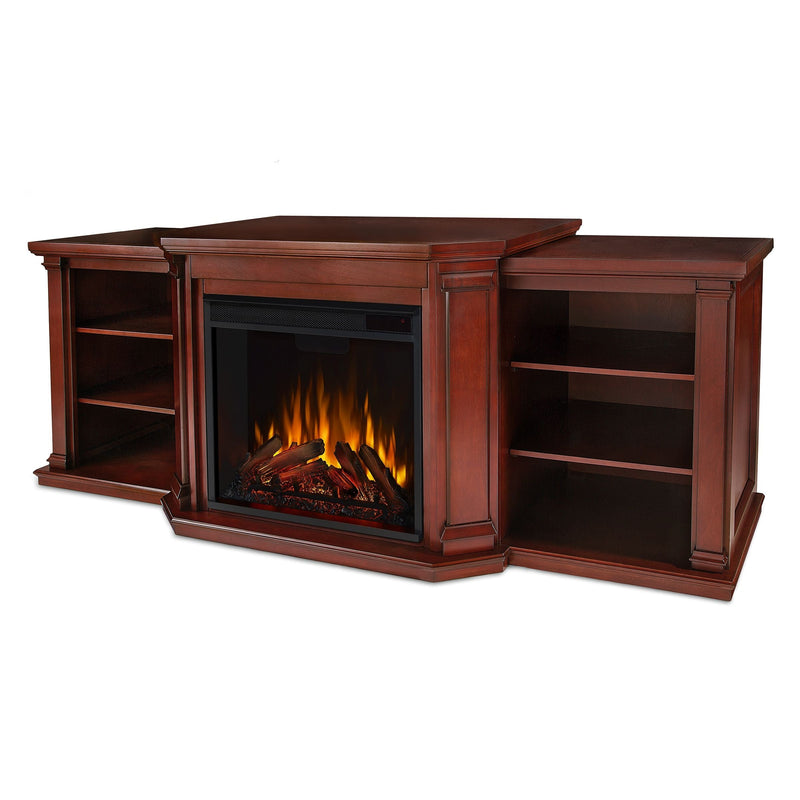 Real Flame Valmont Media Indoor Electric Fireplace TV Stand, 74-in, 1500W, Includes Remote Control & Firebox, Dark Mahogany J1