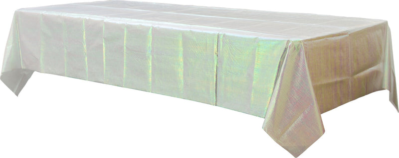 Rectangle Plastic Reusable Table Cover, Opalescent White,54x102-in, for Bachelorette/Bridal Shower/Mother's Day/Baby Shower L2