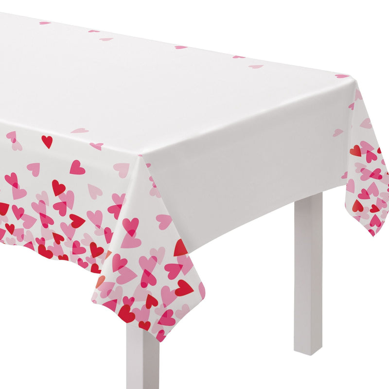 Rectangle Plastic Reusable Table Cover, White/Pink/Red, Heart, 54x84-in, for Valentine's Day/Anniversary/Wedding T4