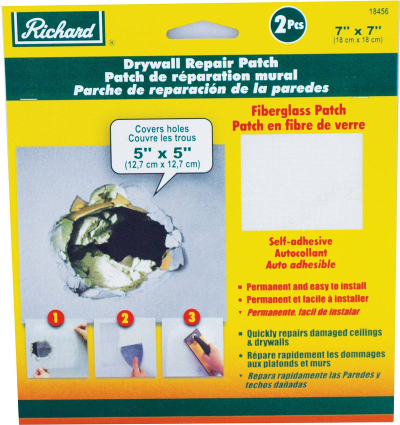 Richard Permanent Self-Adhesive Fibreglass Mesh Drywall Repair Patch Tape, 7 x 7-in, 2-pk I3