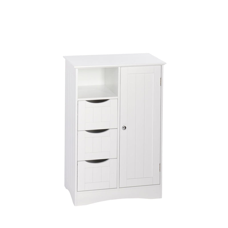 RiverRidge Home Ashland Single Door Bathroom & Laundry Storage Cabinet with 3 Drawers, Open Cubby & Adjustable Shelf, White I9