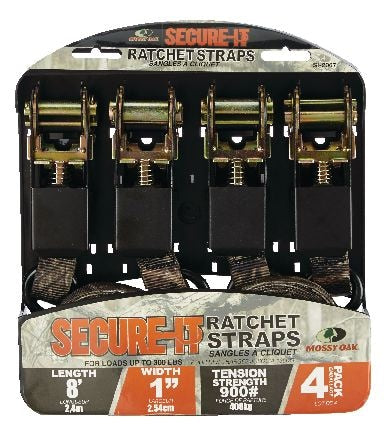 RPS Ratchet Tie-Down Straps, 1-in x 8-ft (2.54 cm x 2.4 m), 4-pk Q3