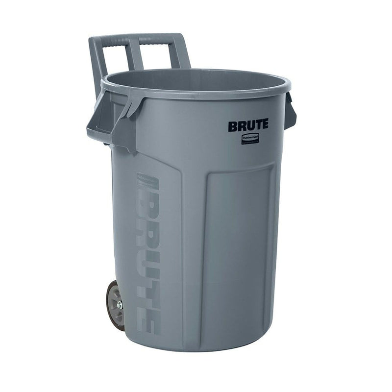 Rubbermaid Commercial Wheeled Brute Circular Outdoor Garbage Can, Grey, 121-L K2