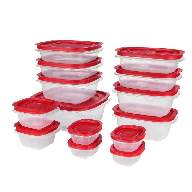 Rubbermaid Easy Store Rectangular Plastic Food Storage Container Set, Microwave and Freezer Safe, 28-pc F2