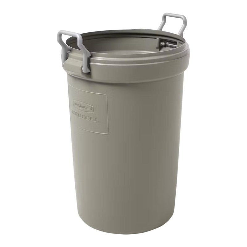 Rubbermaid Plastic Circular Animal Stopper Garbage Can, Grey, 121-L C2
