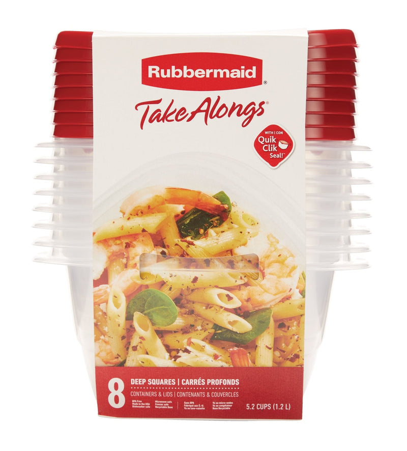 Rubbermaid Take Alongs Deep Plastic Food Storage Containers with Lids, 1.2 L (5.2 Cup), 8 Count K8