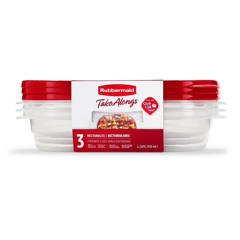 Rubbermaid TakeAlong Rectangle Plastic Food Storage Container Set with Quik Clik Seal Lid, 6-pc Q2