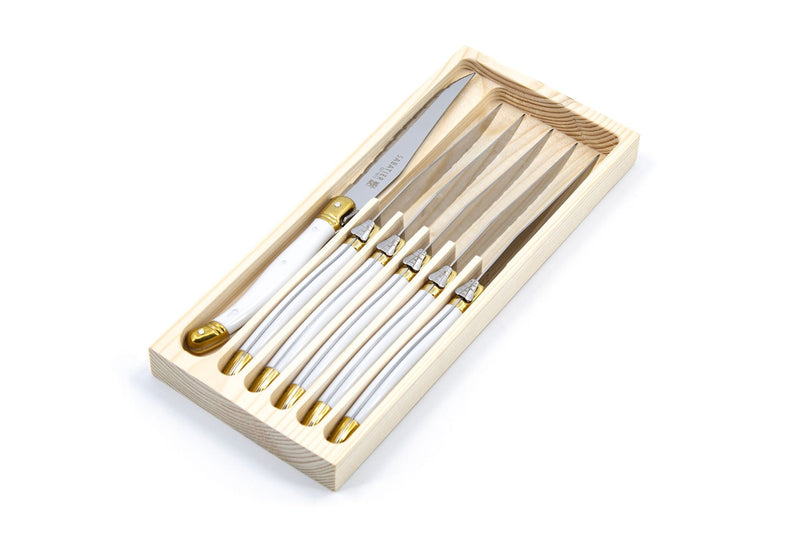 Sabatier Laguiole Steak Knife Set, White/Gold, 6-pc W6