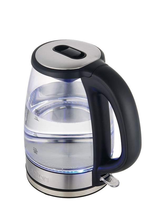 Salton Cordless Electric Glass Kettle with Auto Shut Off, Black/Stainless Steel, 1.7-L U4