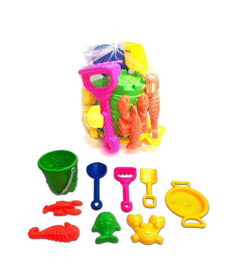 Sand Plastic Mold Toy Set with Bucket, Multi-Coloured, 9-pk, Ages 2+, for Summer/Beach Activities K6