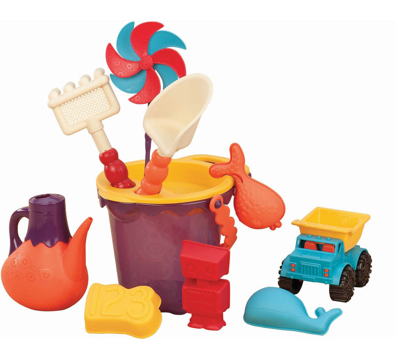 Sand Plastic Mold Toy Set with Bucket, Multi-Coloured, Assorted, 11-pk, Ages 2+, for Summer/Beach Activities F5