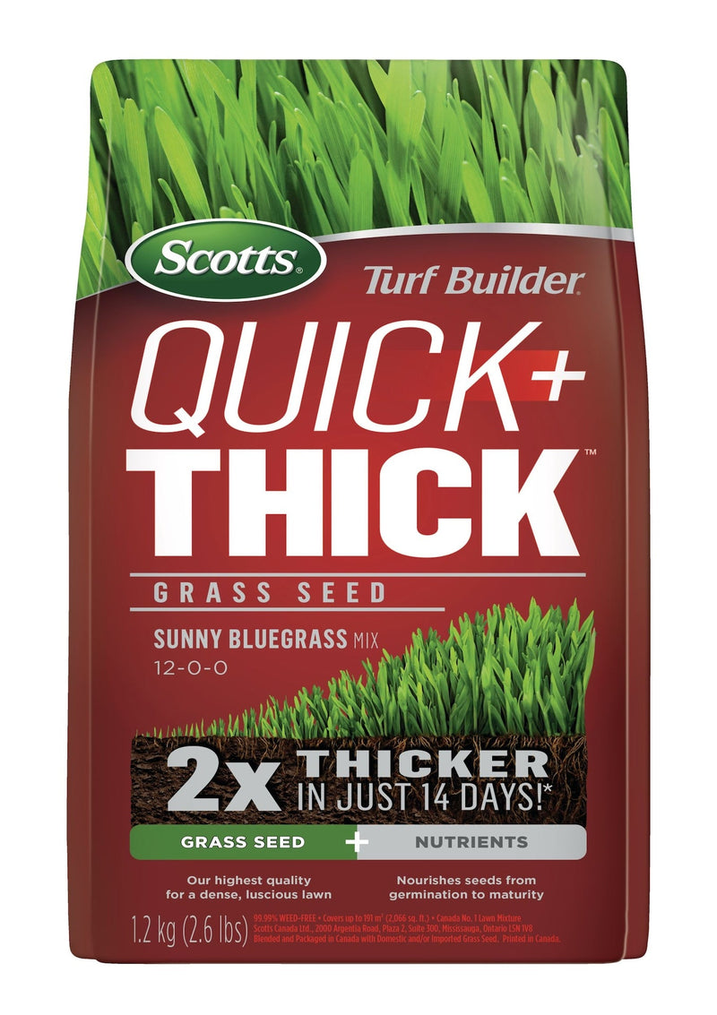 Scotts Turf Builder Quick + Thick Grass Seed Sunny Bluegrass Mix, 12-0-0, 1.2-kg X7