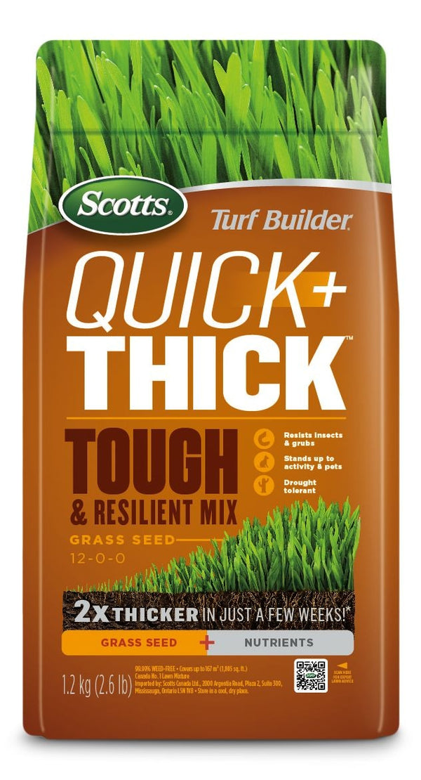 Scotts Turf Builder Quick + Thick Grass Seed Tough & Resilient Mix, 12-0-0, 1.2-kg X2