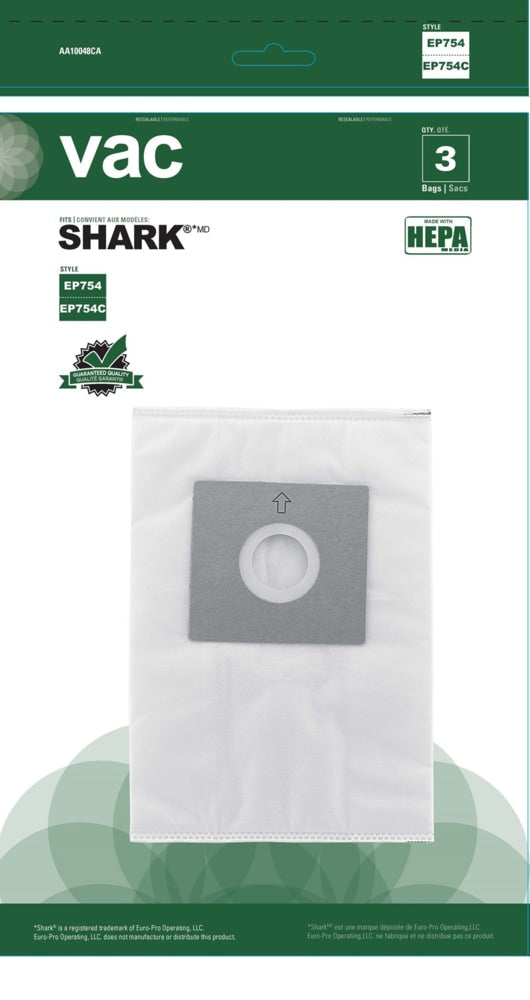 Shark HEPA Replacement Vacuum Cleaner Bags, Style EP754C, 3-pk I3