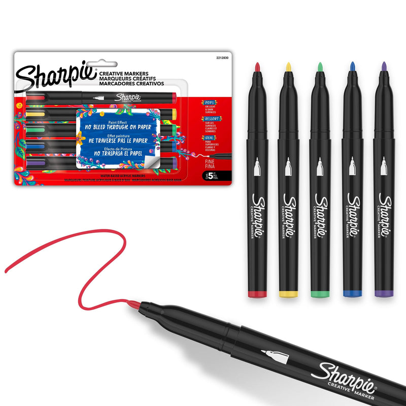 Sharpie Creative Markers, Fine Tip, 5 Pieces, Assorted Colours X3
