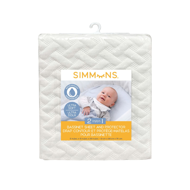 Simmons 2-in-1 Bassinet Sheet & Waterproof Protector, Ivory T8