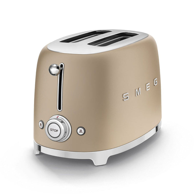 Smeg 50's Retro Style Wide Slot Pop Up Electric Toaster with 6 Settings, 2-Slice, Champagne L7