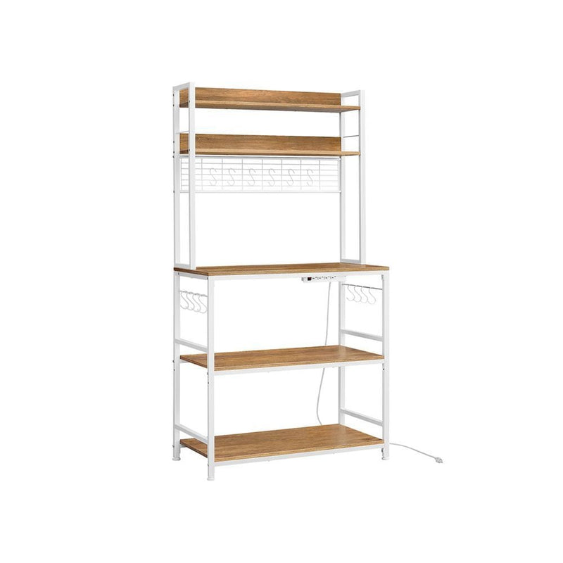 Songmics Home 5-Shelf Rustic Walnut Baker's Rack with 4 AC Outlets C8