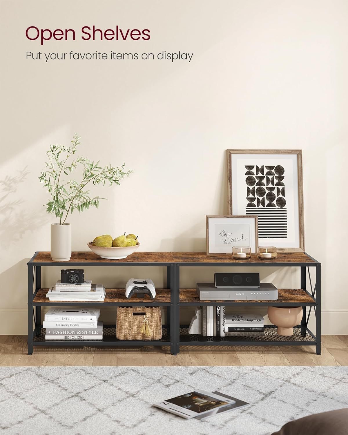 Songmics Home 70-in 3-Tier Industrial Rustic Brown TV Stand