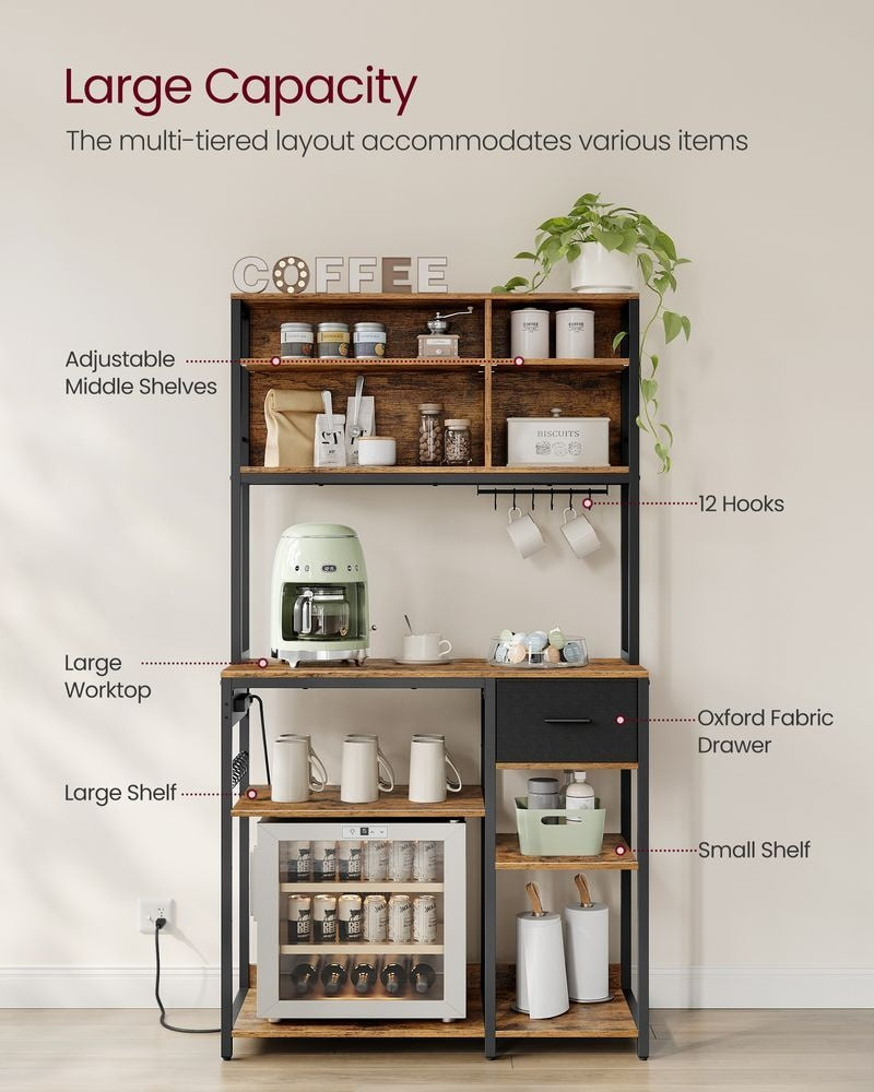 Songmics Home Brown Baker's Rack/Charging Station with Small Shelves E0