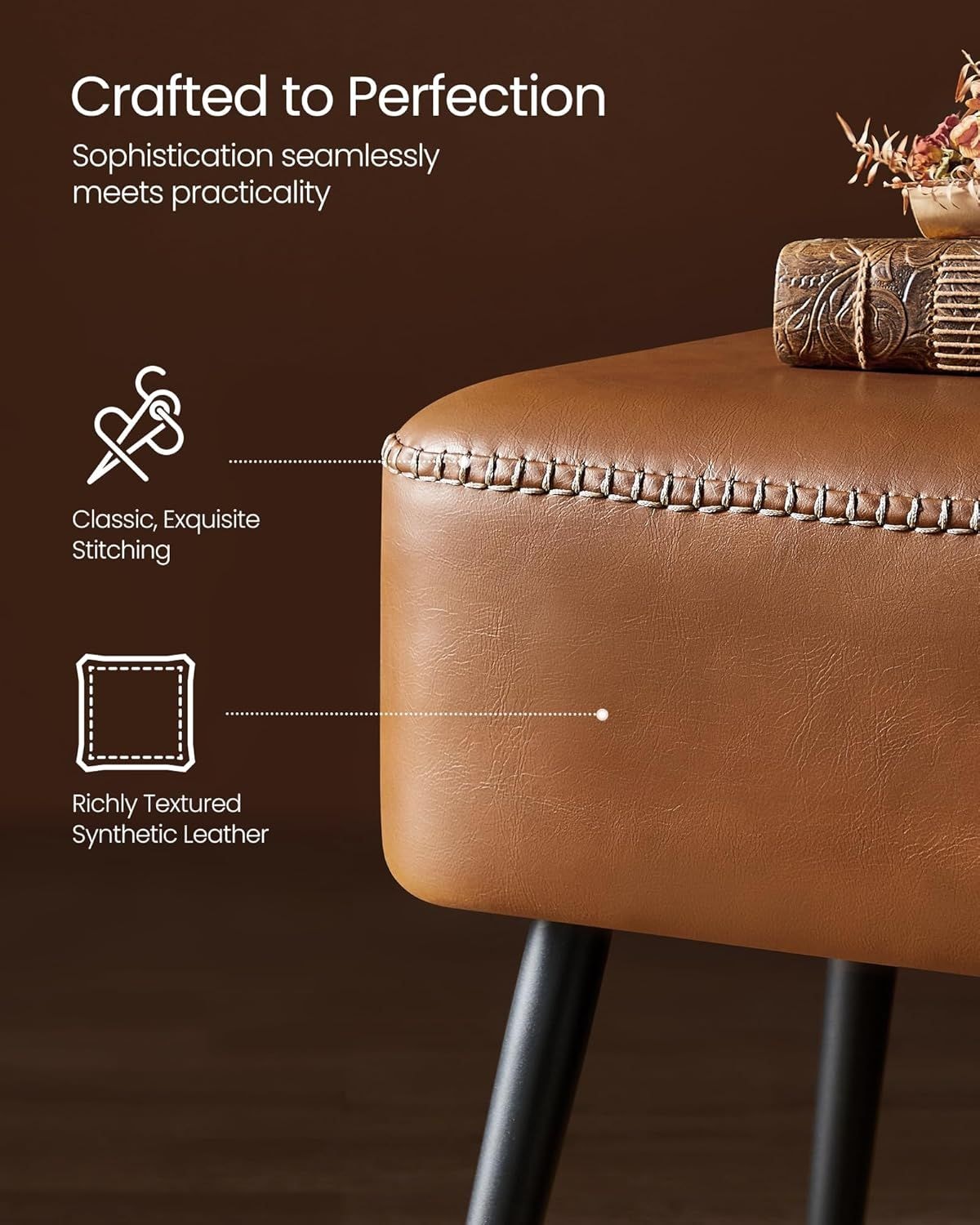 Songmics Home EKHO Collection Caramel Brown Synthetic Leather Bench